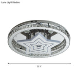 Modern Led Crystal Star Flush Mount Ceiling Light - Chrome Finish