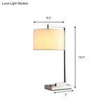 Modern Led Cylinder Reading Light In Beige Fabric With Metal Base
