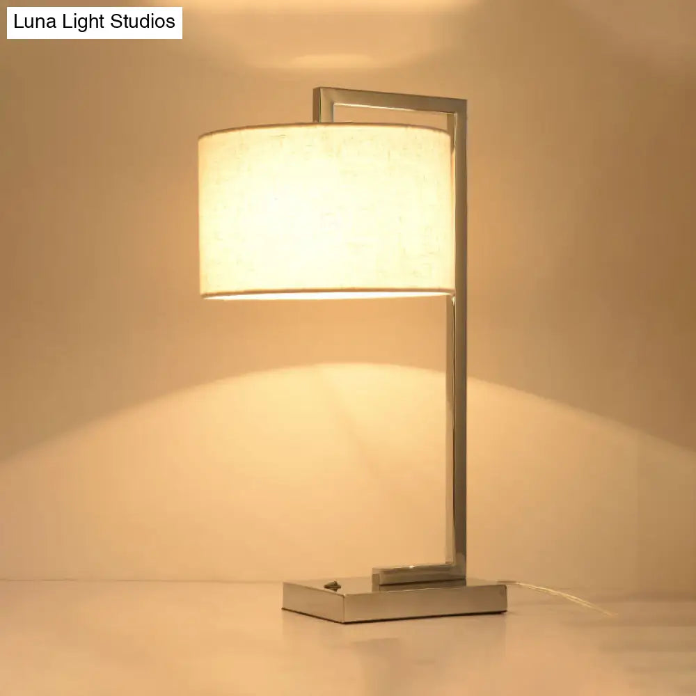 Modern Led Cylinder Reading Light In Beige Fabric With Metal Base
