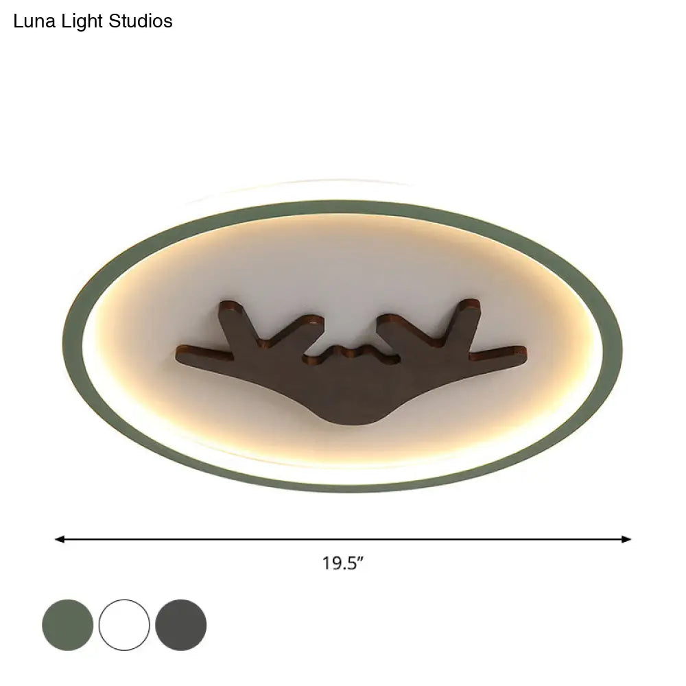 Modern Led Deer Flush Mount Acrylic Ceiling Light For Bedroom - Grey/White/Green