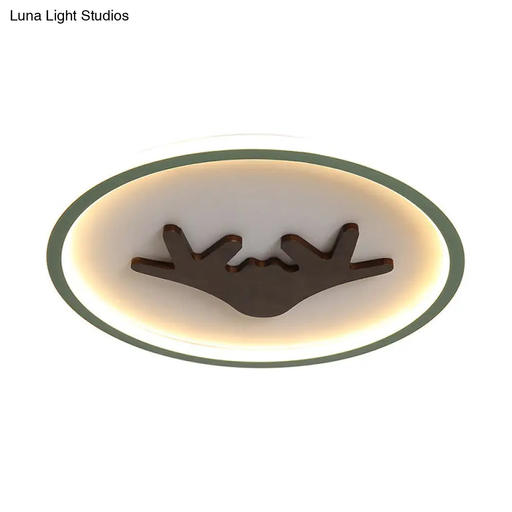 Modern Led Deer Flush Mount Acrylic Ceiling Light For Bedroom - Grey/White/Green