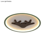 Modern Led Deer Flush Mount Acrylic Ceiling Light For Bedroom - Grey/White/Green