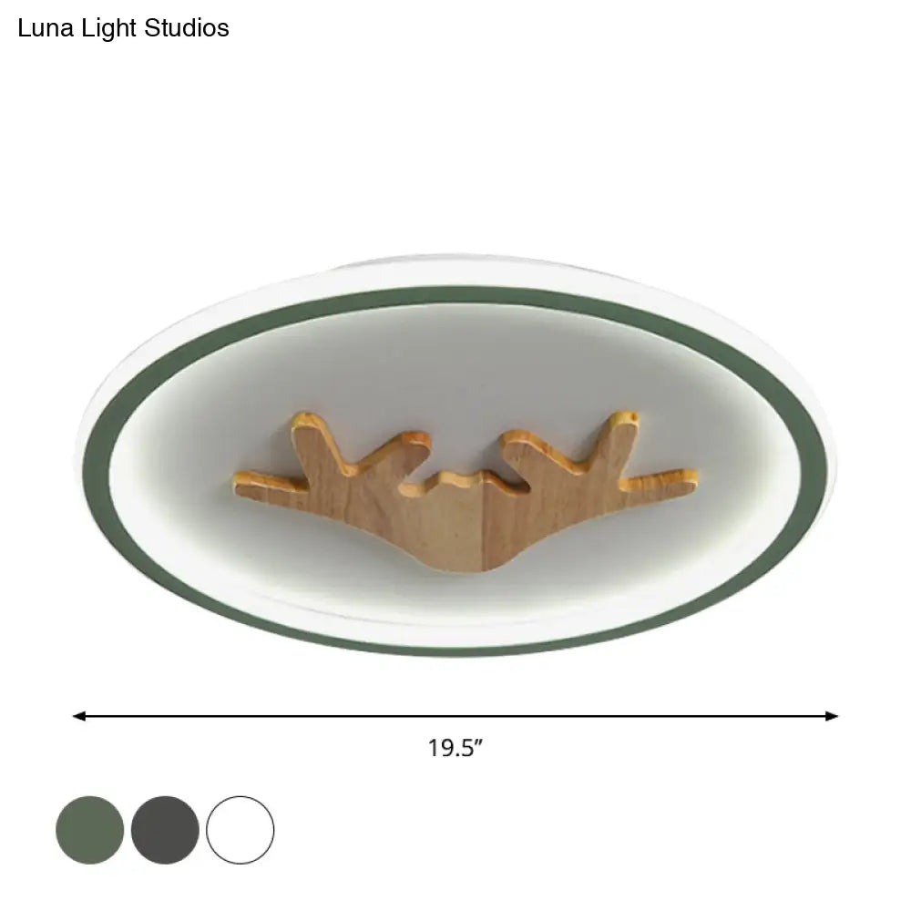 Modern Led Deer Flush Mount Acrylic Ceiling Light For Bedroom - Grey/White/Green