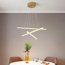 Modern Led Dining Room Chandelier: Linear Acrylic Shade Black/Gold Hanging Light Fixture In