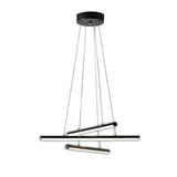 Modern Led Dining Room Chandelier: Linear Acrylic Shade Black/Gold Hanging Light Fixture In