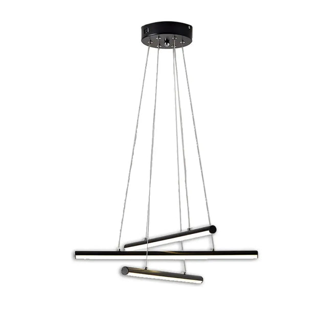 Modern Led Dining Room Chandelier: Linear Acrylic Shade Black/Gold Hanging Light Fixture In