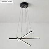 Modern Led Dining Room Chandelier: Linear Acrylic Shade Black/Gold Hanging Light Fixture In