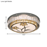 Modern Led Drum Ceiling Lamp With Chrome Finish & Rectangular-Cut Crystals For Bedchamber Lighting