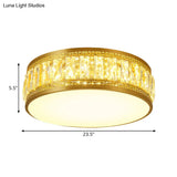 Modern Led Drum Flush Mount Lamp - Gold Finish Rectangular - Cut Crystals 19.5’/23.5’ Width