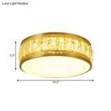 Modern Led Drum Flush Mount Lamp - Gold Finish Rectangular - Cut Crystals 19.5’/23.5’ Width