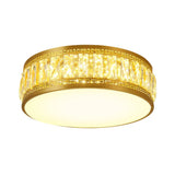 Modern Led Drum Flush Mount Lamp - Gold Finish Rectangular-Cut Crystals 19.5/23.5 Width