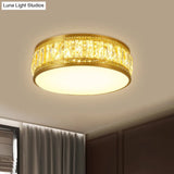 Modern Led Drum Flush Mount Lamp - Gold Finish Rectangular - Cut Crystals 19.5’/23.5’ Width
