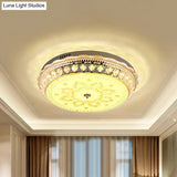 Modern Led Drum Flushmount Ceiling Light With Clear Crystal Embellishments And Flower Pattern For