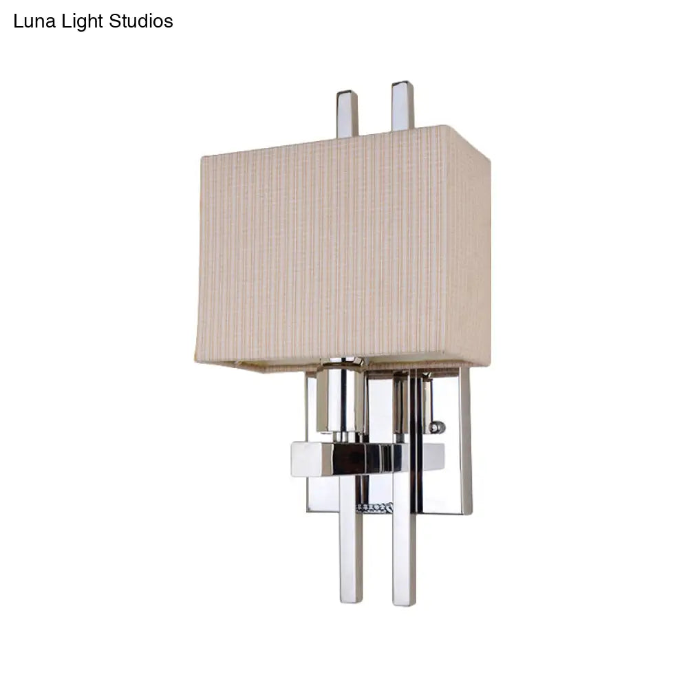 Modern Led Fabric Sconce Light: Rectangle Wall Mounted Beige Lighting For Bedroom