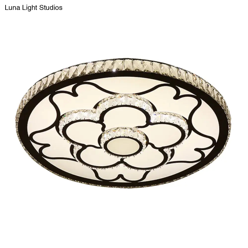 Modern Led Floral Ceiling Light With Stainless Steel Crystal Insert - Flush Mount