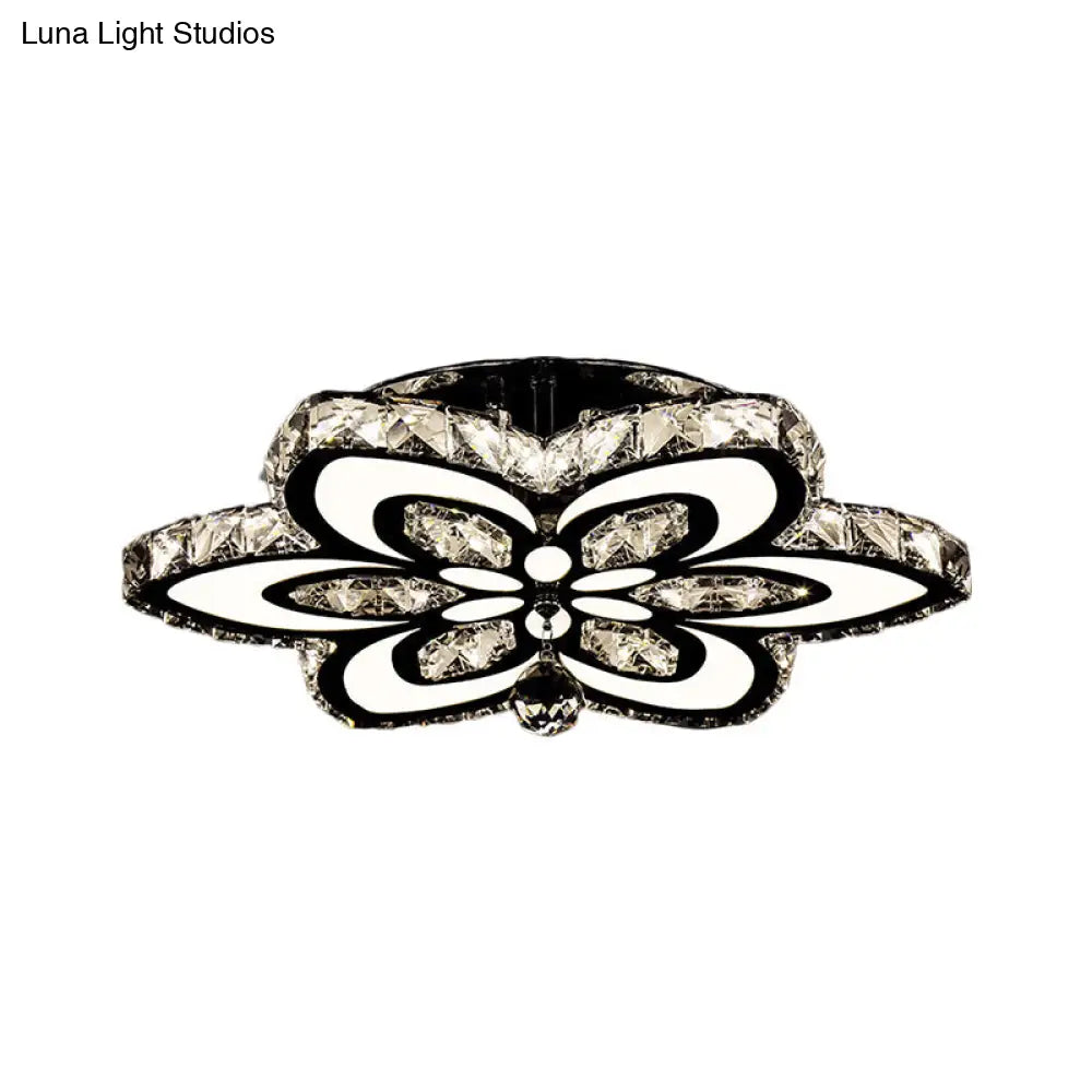 Modern Led Floral Crystal Ceiling Light For Bedroom - Clear/Amber Semi Flush Mount