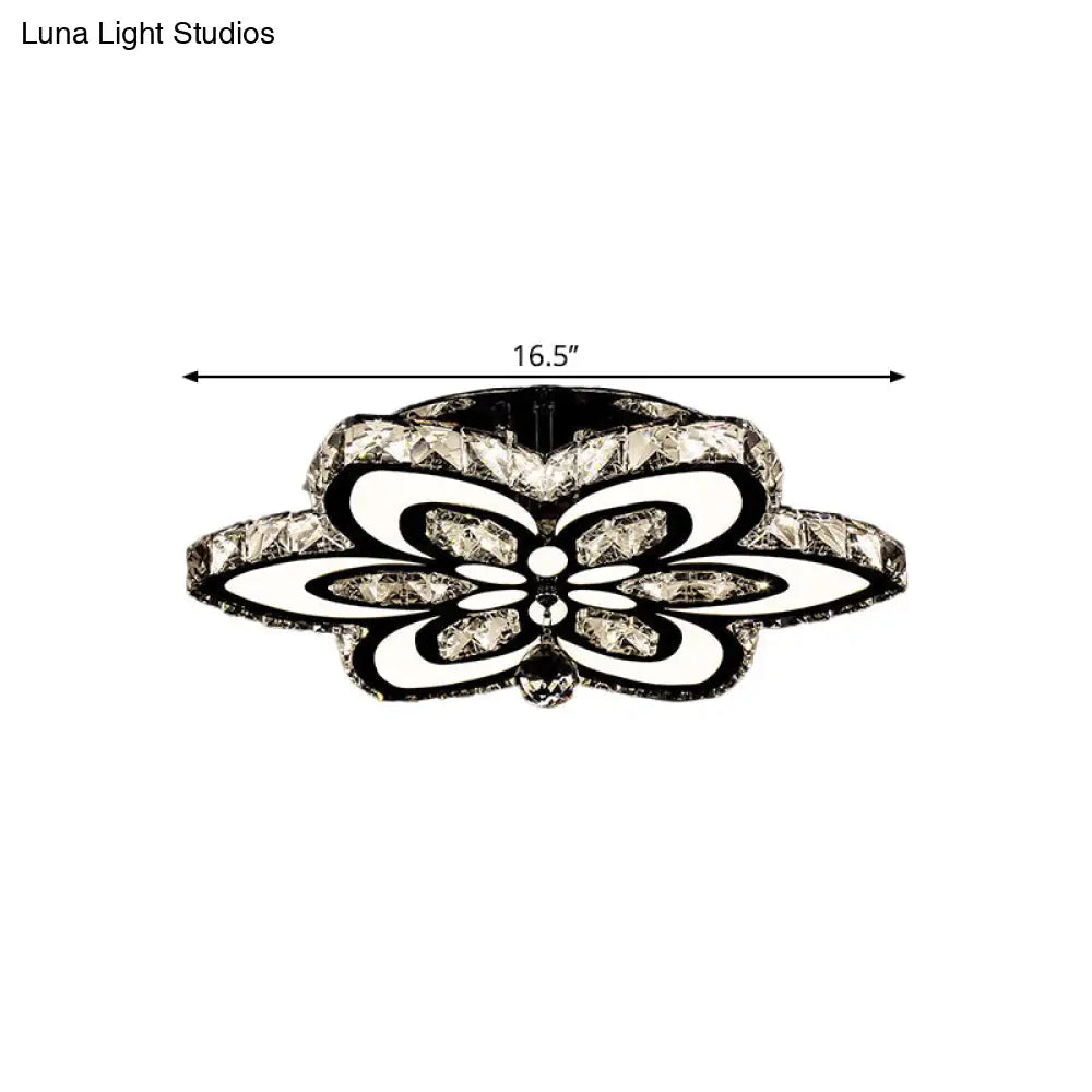 Modern Led Floral Crystal Ceiling Light For Bedroom - Clear/Amber Semi Flush Mount