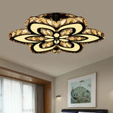 Modern Led Floral Crystal Ceiling Light For Bedroom - Clear/Amber Semi Flush Mount Amber