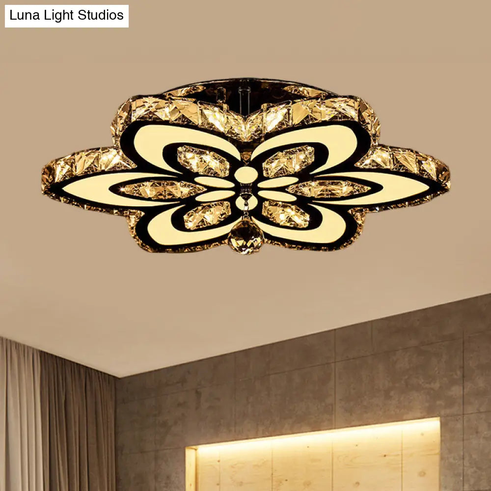 Modern Led Floral Crystal Ceiling Light For Bedroom - Clear/Amber Semi Flush Mount