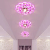 Modern Led Floral Crystal Flush Mount Ceiling Light - Red For Porch Pink/White/Warm Lighting / Pink