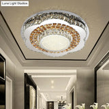 Modern Led Flower - Shaped Crystal Ceiling Mount Fixture In Chrome