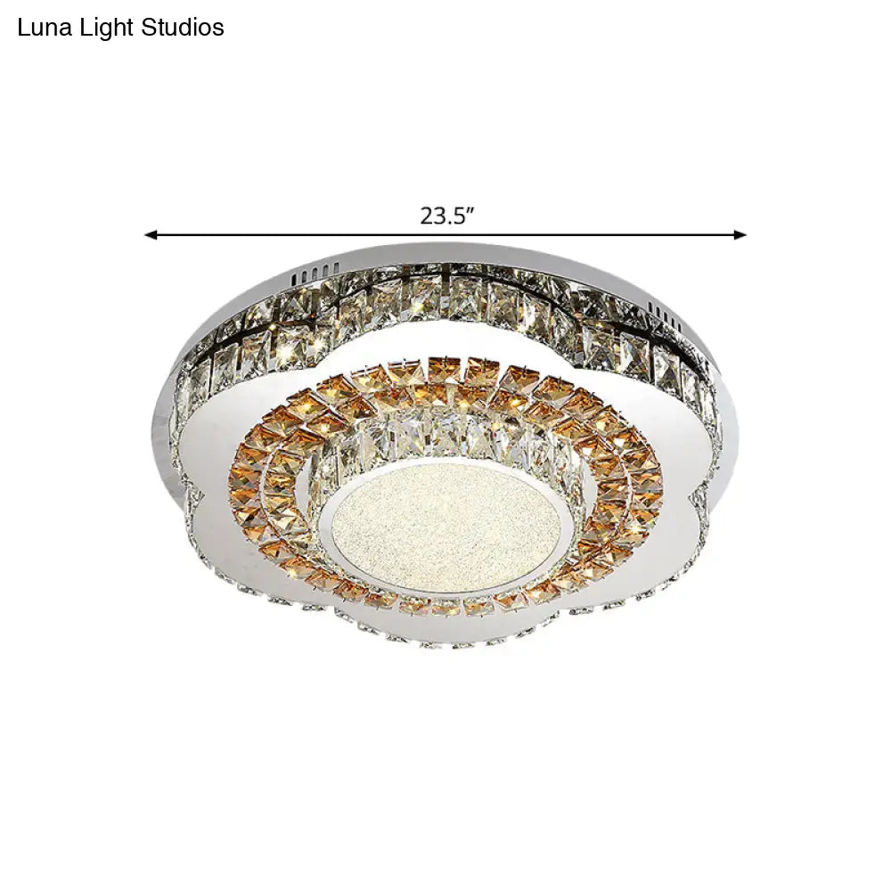 Modern Led Flower - Shaped Crystal Ceiling Mount Fixture In Chrome