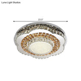 Modern Led Flower - Shaped Crystal Ceiling Mount Fixture In Chrome
