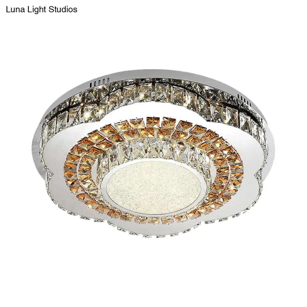 Modern Led Flower - Shaped Crystal Ceiling Mount Fixture In Chrome