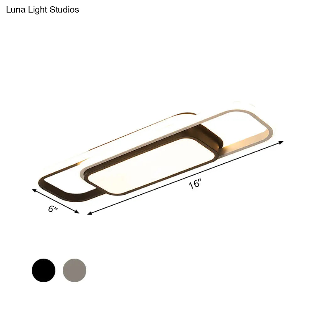 Modern Led Flush Ceiling Lamp In Black/Grey With Glow Frame - 16/23.5 - Inch Wide Warm/White Light