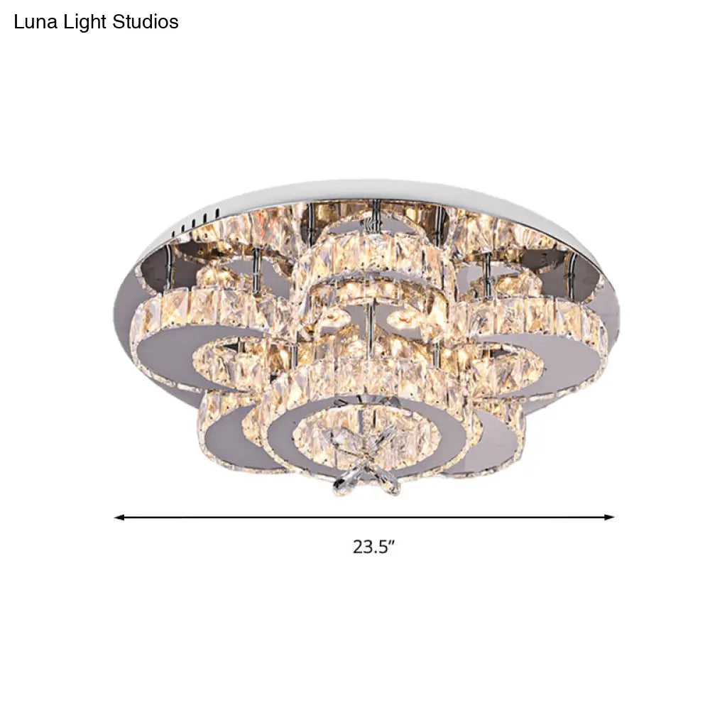 Modern Led Flush Ceiling Light: Floral - Like Crystal Mount In Chrome For Living Room -
