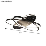 Modern Led Flush Ceiling Light In Black With Metallic Oval And Circular Design