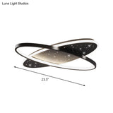 Modern Led Flush Ceiling Light In Black With Metallic Oval And Circular Design