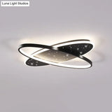 Modern Led Flush Ceiling Light In Black With Metallic Oval And Circular Design