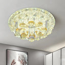 Modern Led Flush Ceiling Light With Clear Crystal Blocks & Warm/White / Warm