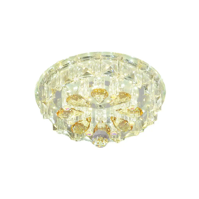 Modern Led Flush Ceiling Light With Clear Crystal Blocks & Warm/White