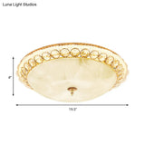 Modern Led Flush Ceiling Light With Textured Glass Bowl Crystal Accent In Gold - 12’/16’ Wide
