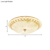 Modern Led Flush Ceiling Light With Textured Glass Bowl Crystal Accent In Gold - 12’/16’ Wide