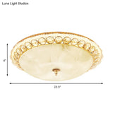 Modern Led Flush Ceiling Light With Textured Glass Bowl Crystal Accent In Gold - 12’/16’ Wide
