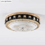 Modern Led Flush Crystal Ceiling Fixture In Black For Bedroom