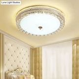 Modern Led Flush Light Fixture With Clear Crystal Accent And Frosted Glass In Gold