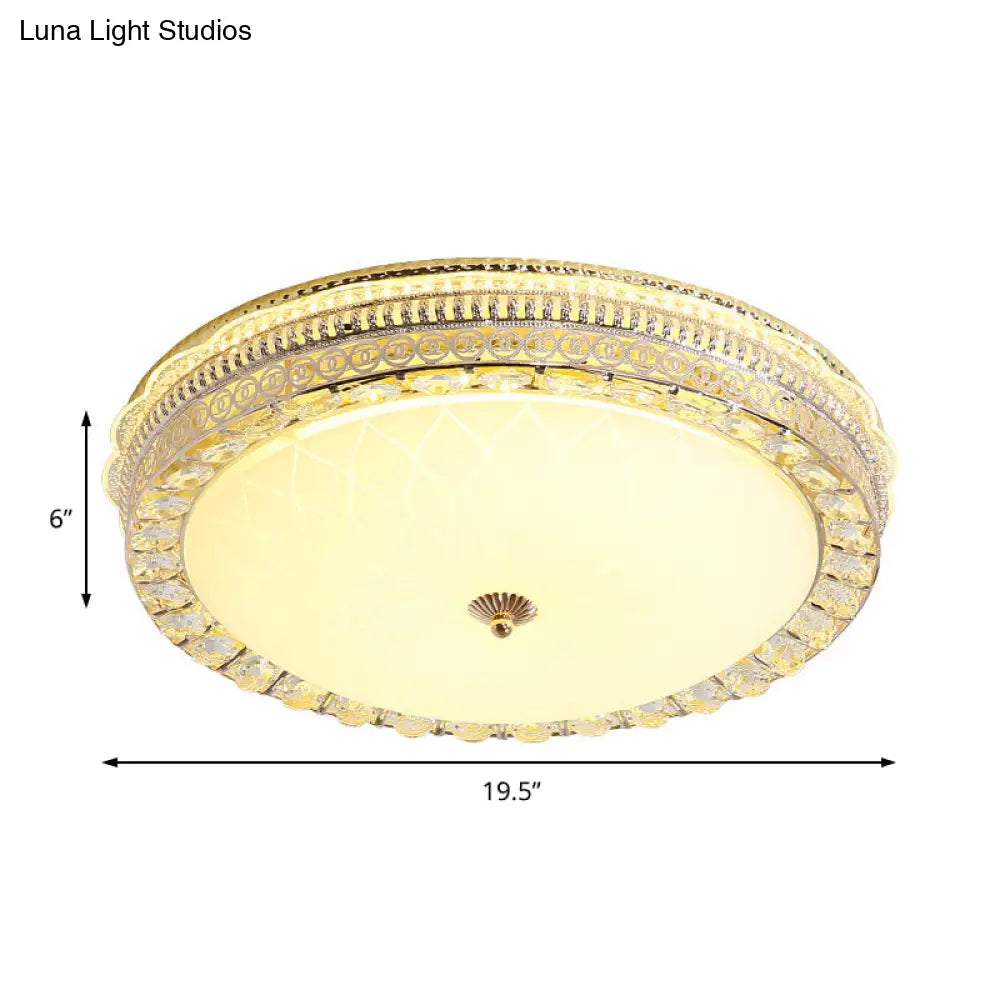 Modern Led Flush Light Fixture With Clear Crystal Accent And Frosted Glass In Gold