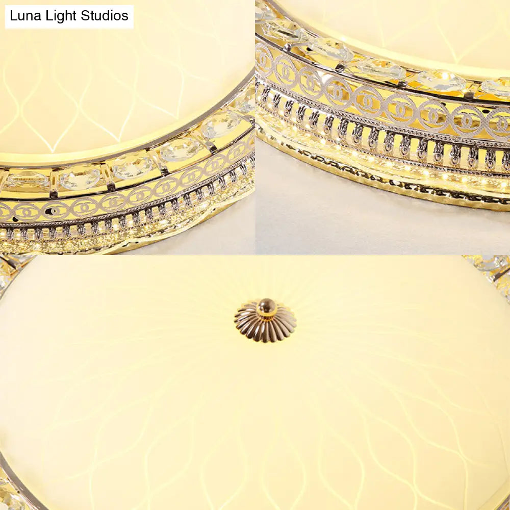 Modern Led Flush Light Fixture With Clear Crystal Accent And Frosted Glass In Gold
