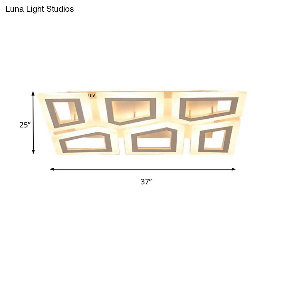 Modern Led Flush Light For Bedroom | Square/Rectangular Splicing Warm/White 16’/24.5’/37.5’ W