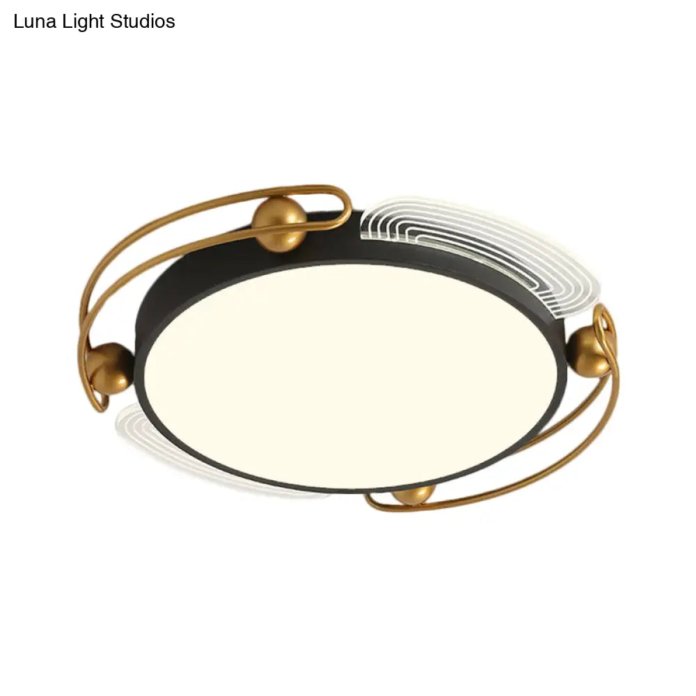 Modern Led Flush Light With Black And Gold Metallic Shade - Ceiling Lamp Fixture 16.5’/20.5’ Wide