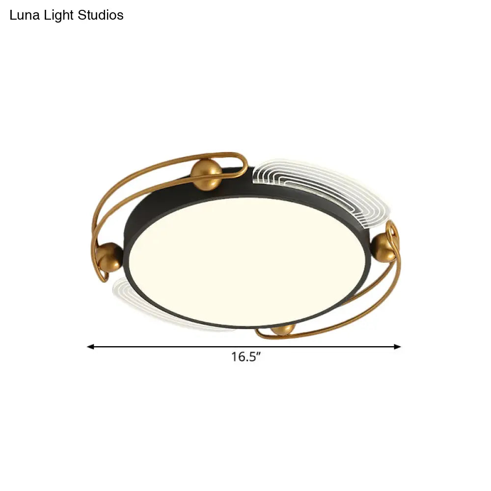 Modern Led Flush Light With Black And Gold Metallic Shade - Ceiling Lamp Fixture 16.5’/20.5’ Wide