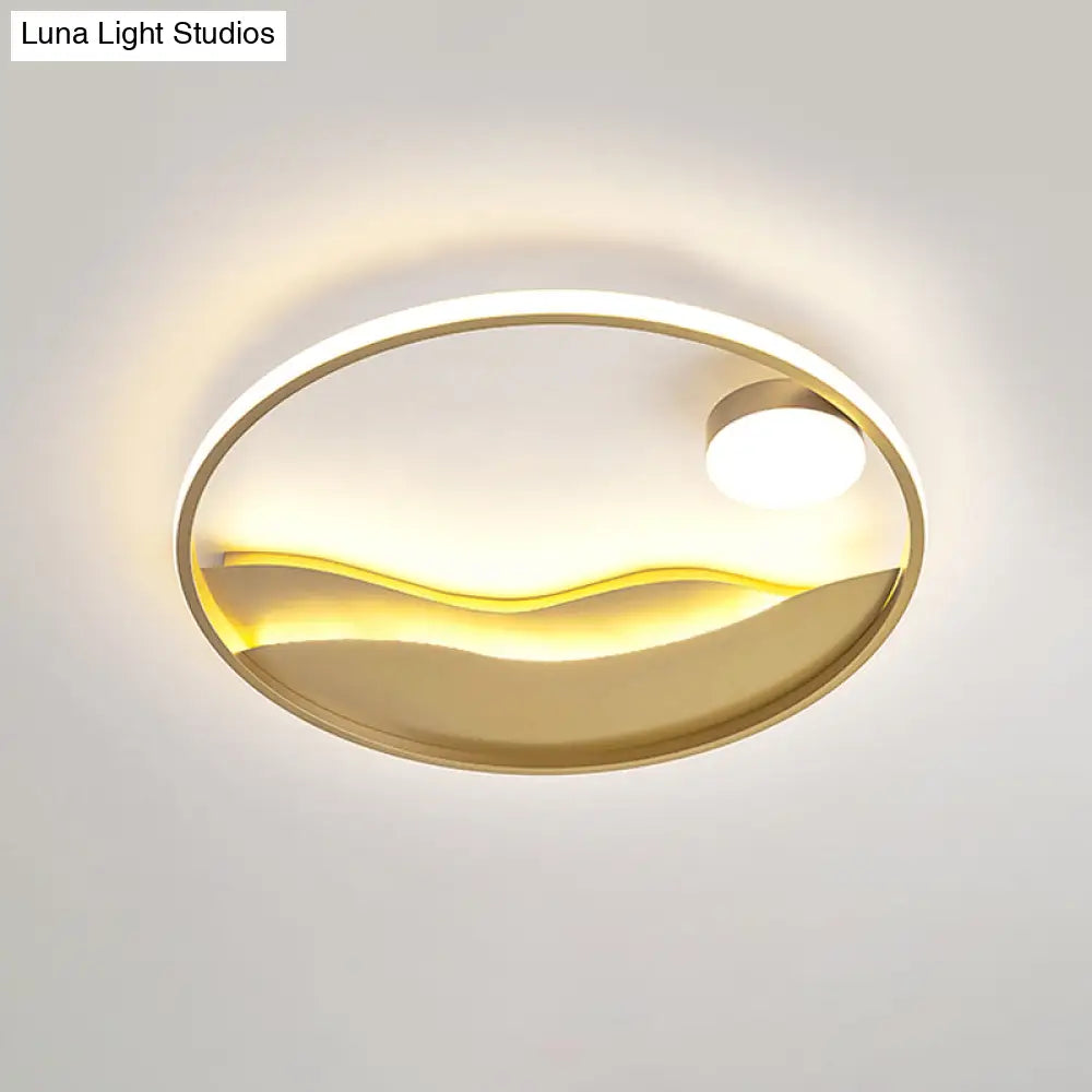 Modern Led Flush Light With Golden Sea Sunset Design - 16’/19.5’ Warm/White