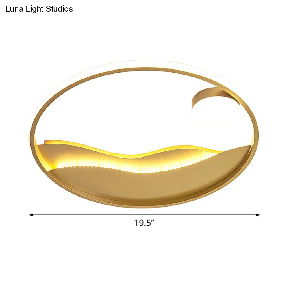 Modern Led Flush Light With Golden Sea Sunset Design - 16’/19.5’ Warm/White