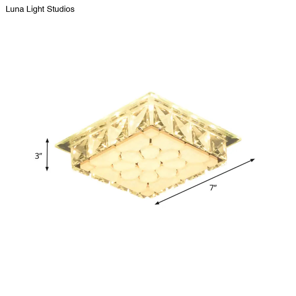 Modern Led Flush Mount Bedroom Ceiling Light With Etched Petal Design And Clear Crystal Shade