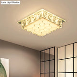 Modern Led Flush Mount Bedroom Ceiling Light With Etched Petal Design And Clear Crystal Shade