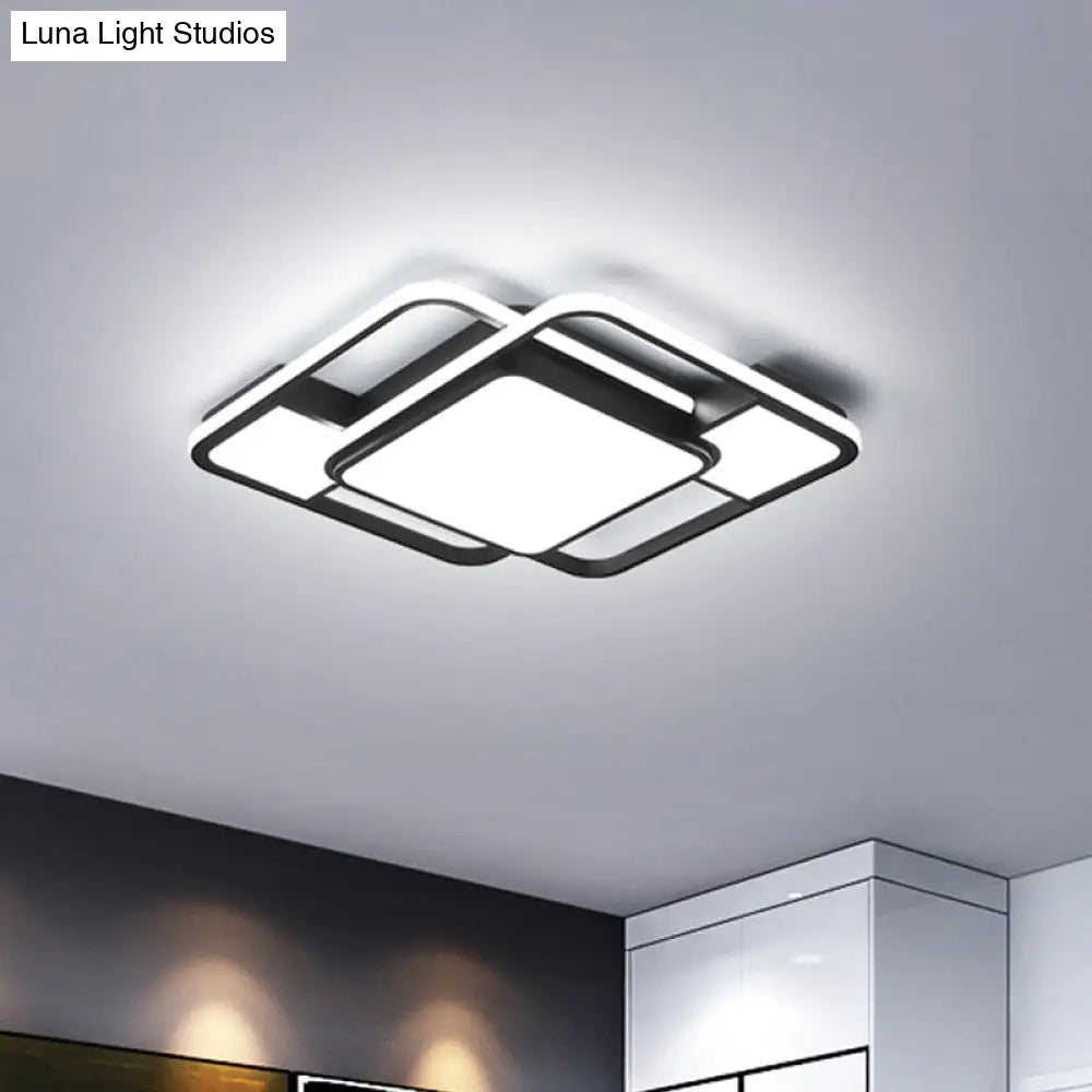 Modern Led Flush Mount Ceiling Lamp: Acrylic Black Square/Rectangle With 3 Color Light Options